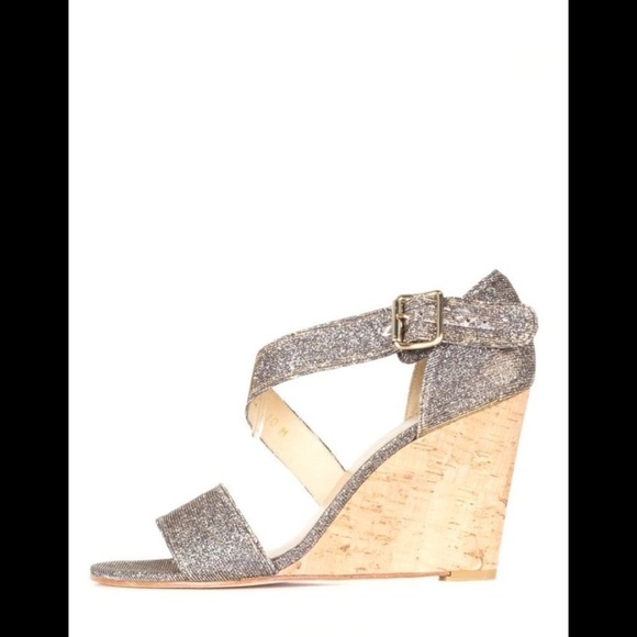 Stuart Weitzman Shoes - Stuart Weitzman Glitter Metallic Open Toe Wedges Sandals Gold Silver 8.5 $290
